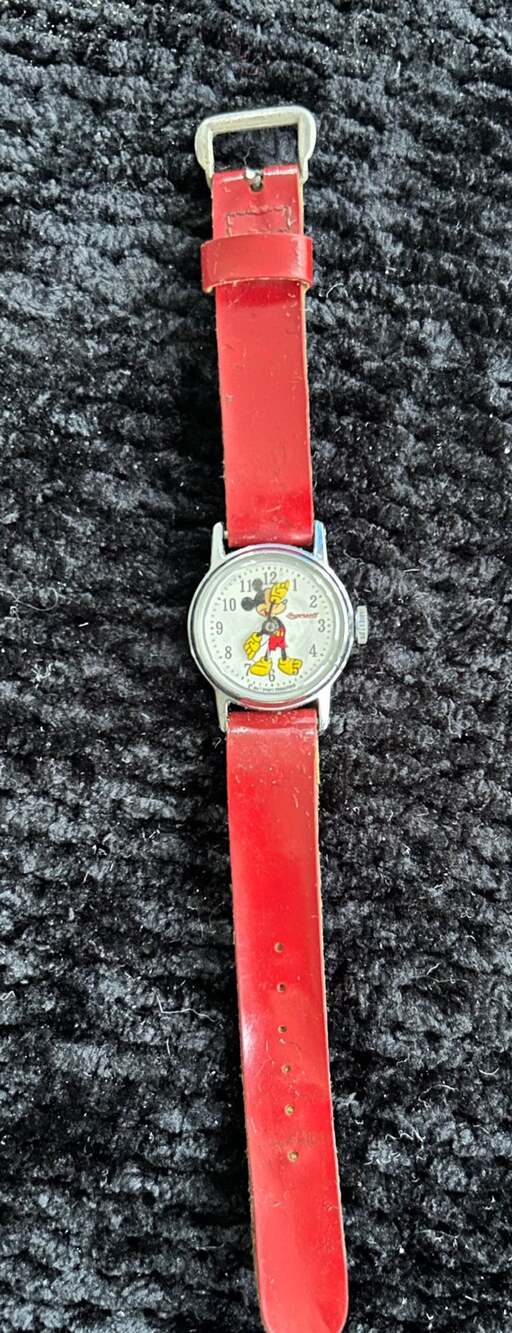 Ingersoll Mickey Mouse Vintage Mechanical Watch Red Leather Strap